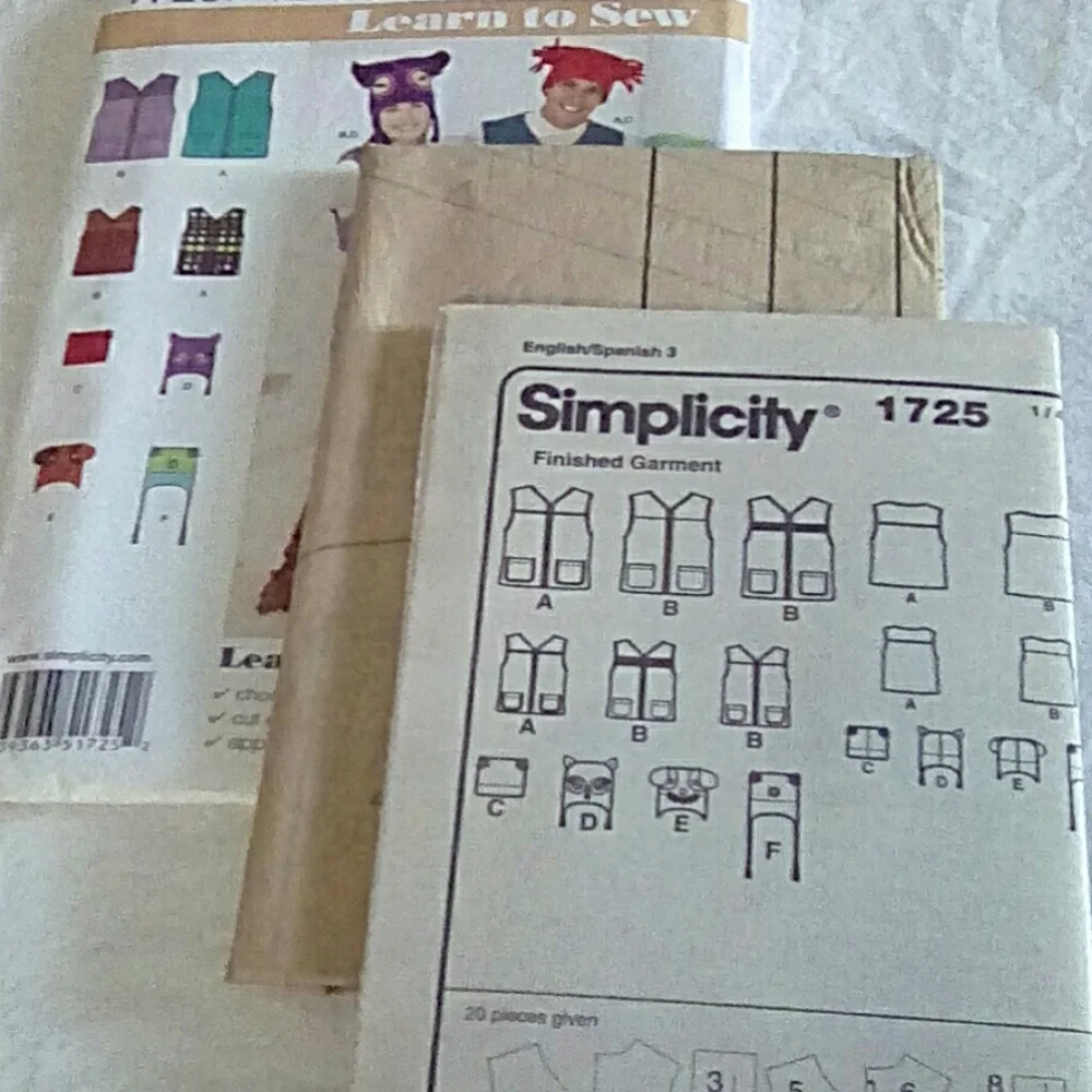 Simplicity 1725 Learn to Sew vests & hats